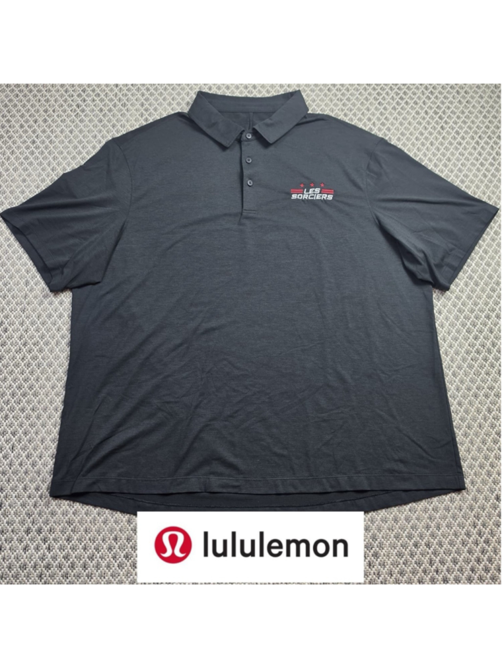 Lululemon Mens XXL Les Sorciers Evolution Polo Black Golf Performance Shirt